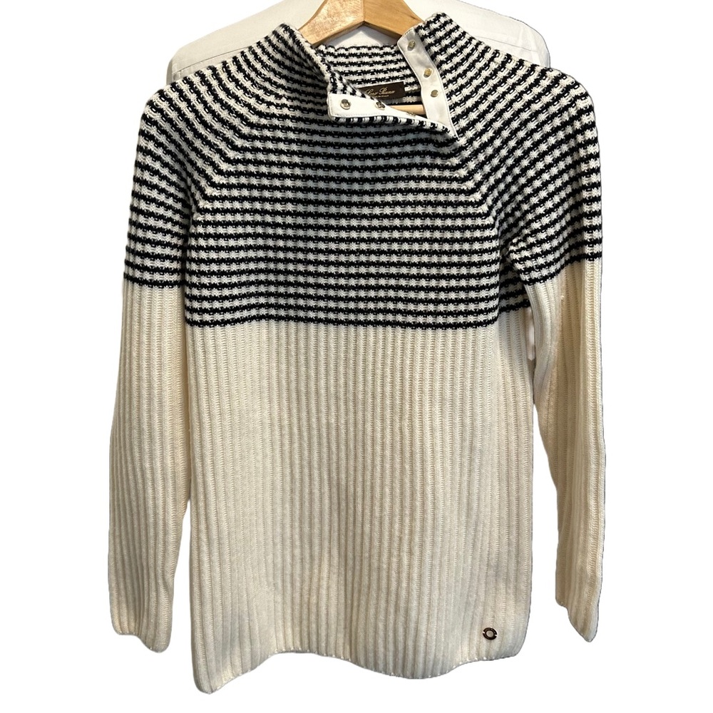 Loro Piana Cashmere/Lambskin Crewneck Ribbed Cream Sweater 40 Pullover Striped